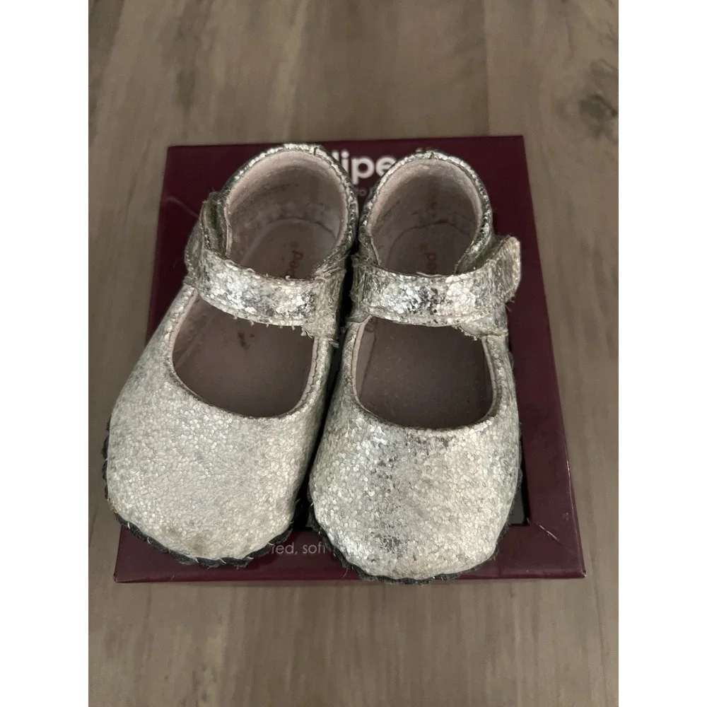 Pediped Delaney Silver Pink Baby Girl Shoes w/box US Sz 6-12 Months Good to VGC!